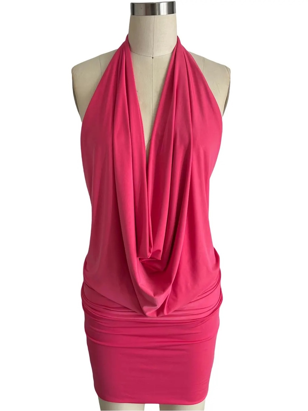 Y2K vintage vibrant fuchsia pink stretch drape mini dress women’s size medium
